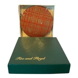 Fitz And Floyd Tatami Coasters Set Of Four 4” Cork Red Gold 10/67-TC New in Box